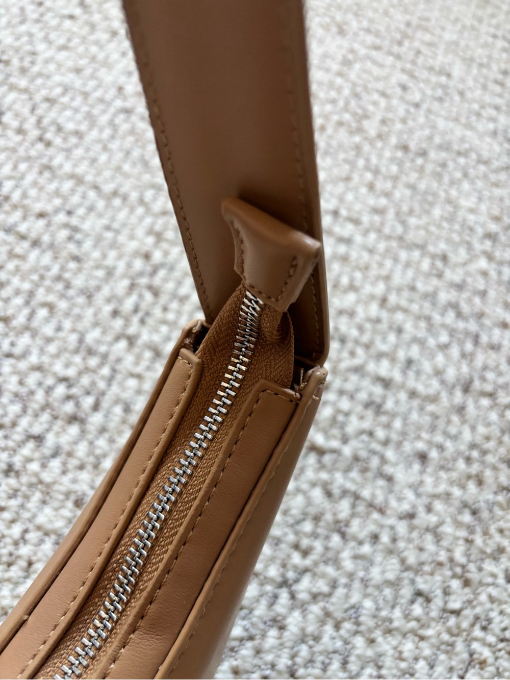 Tan Crescent Shoulder Bag - Minimal Half Moon Purse by Madison West - Picture 5 of 8